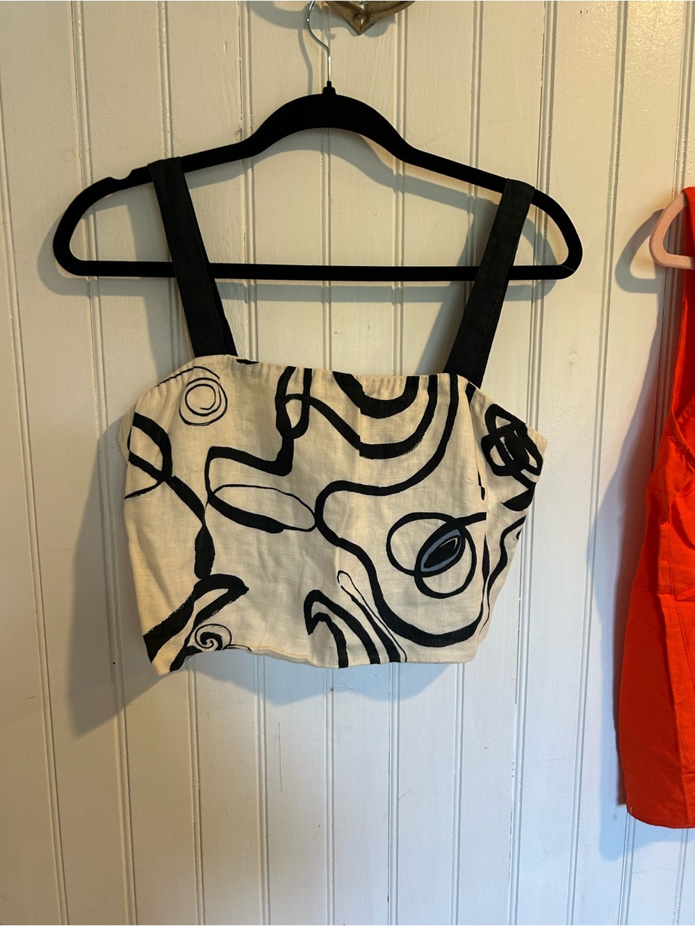 Magaschoni Black & White Abstract Cropped Tank with Wide Straps